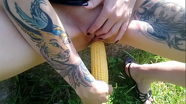 Fresh Lucy Ravenblood fucking pussy with corn in public fresh Movies