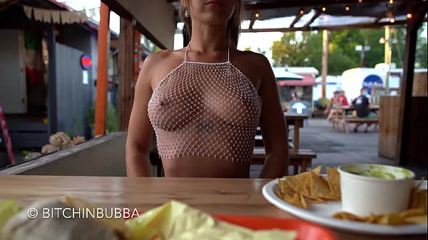 Friske Tits exposed at the restaurant friske film