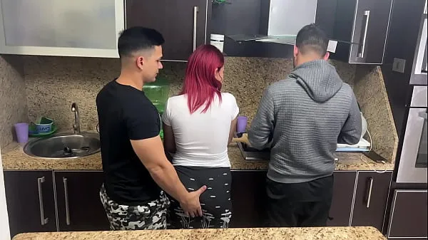 Wife and Husband Cooking but his Friend Gropes his Wife Next to her Cuckold Husband NTR Netorare Phim mới